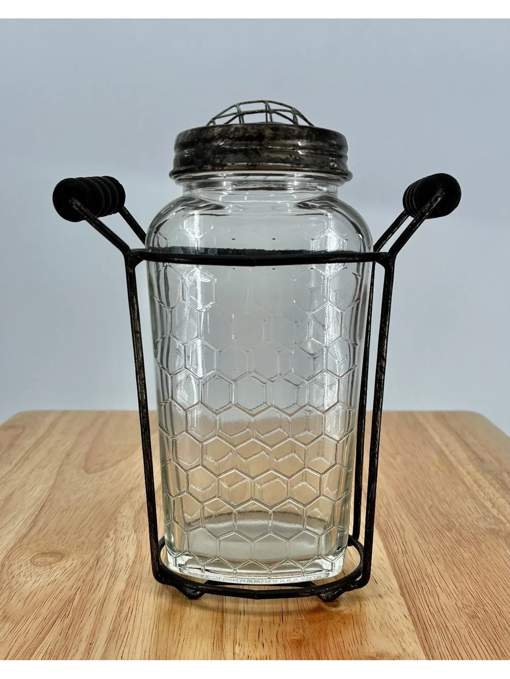 Glass Honey Jar Vase with Metal Wire Frame